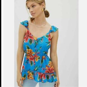 New Anthropologie Farm Rio Nina Ruffled Floral Top Blouse